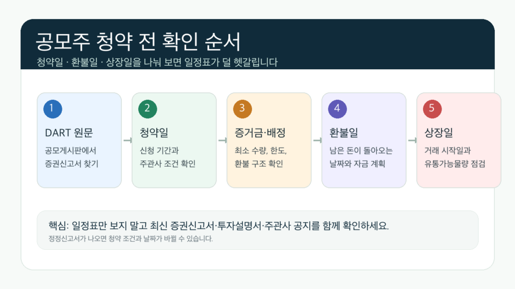 공모주 청약 전 확인할 청약일 환불일 상장일 체크 흐름